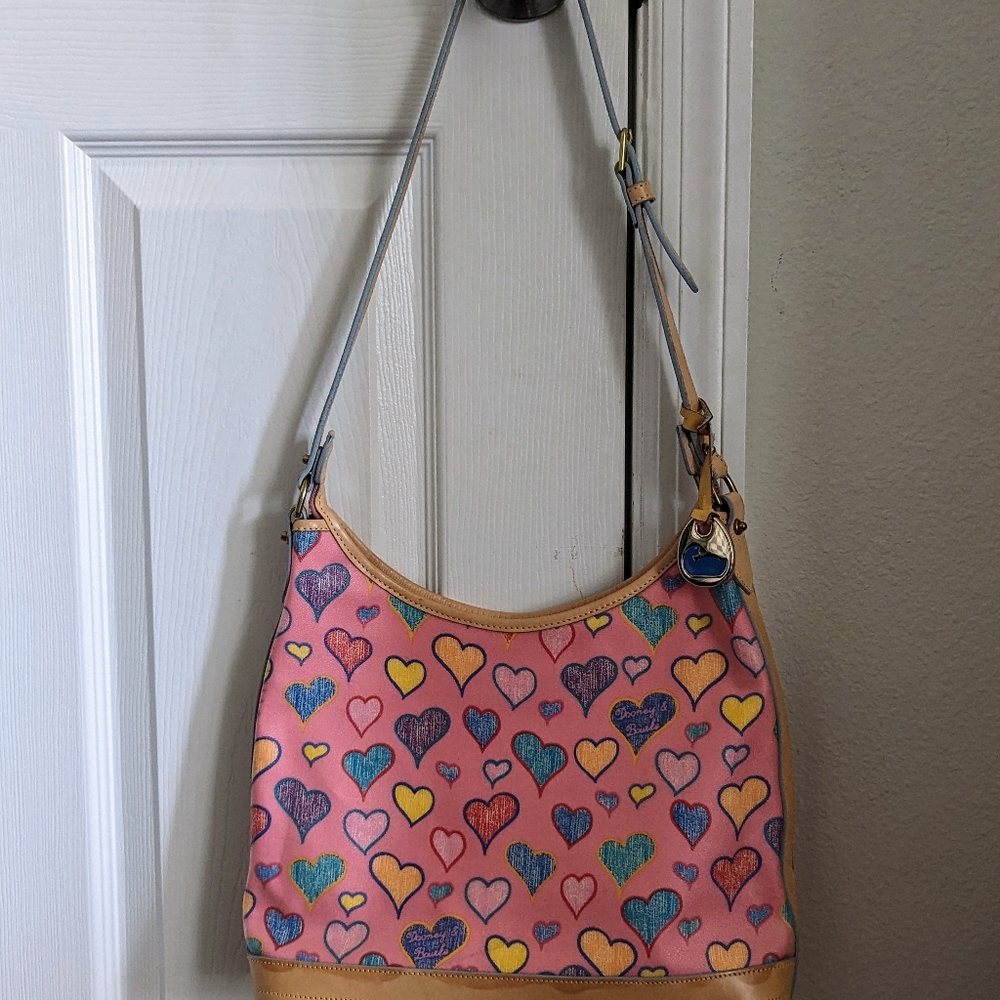 Vintage RARE pink multicolor hearts preloved Dooney & Bourke shoulder bag HTF - Picture 2 of 13